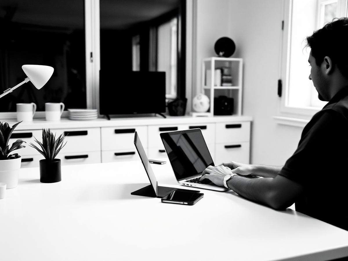 Medewerker die op afstand werkt achter een laptop